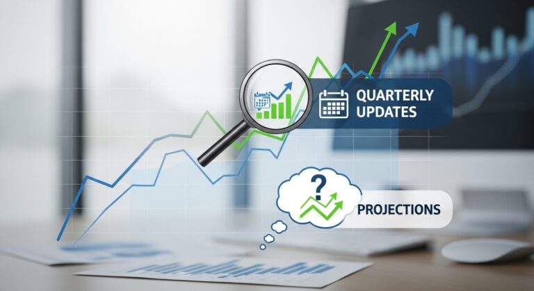 Business growth report with quarterly updates and projections